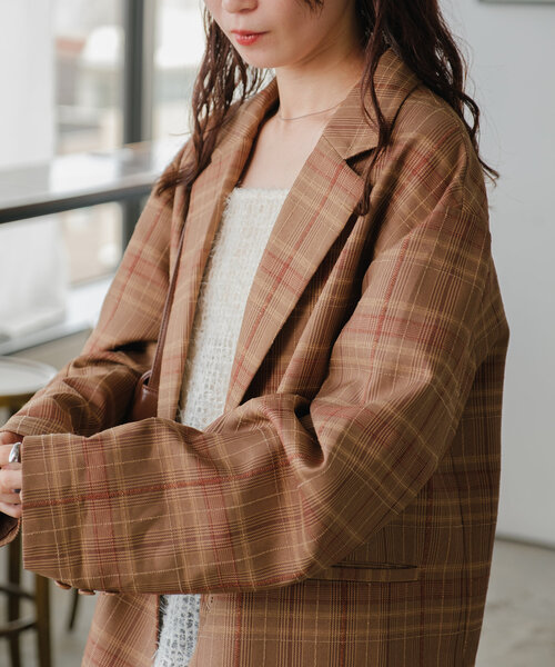 セール】*【SETUP対応/裏地有】ジャガードチェックジャケット