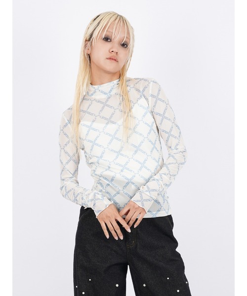 PAMEO POSE（パメオポーズ）の「Nerd Pattern Sheer Long T（Tシャツ