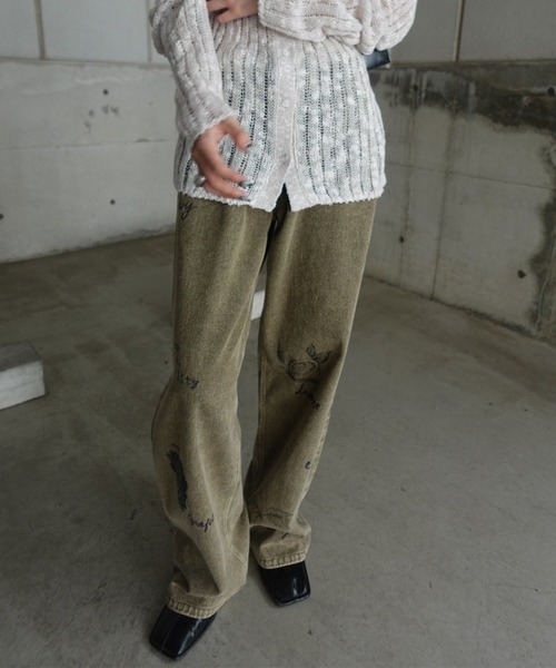 セール】PAINT MOTIF PRINT DENIM PANTS（デニムパンツ）｜Ameri