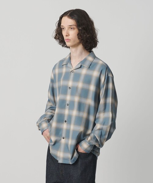 コットン レーヨン オンブレ チェック オープンカラー シャツ（シャツ