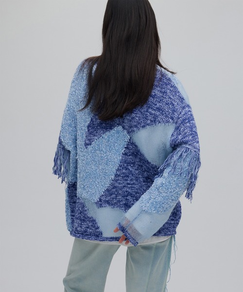 Ameri（アメリ）の「DOCKING PATTERN FRINGE KNIT（ニット/セーター