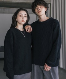 畦編みニット」に該当するブラック/黒色系のレディースファッション