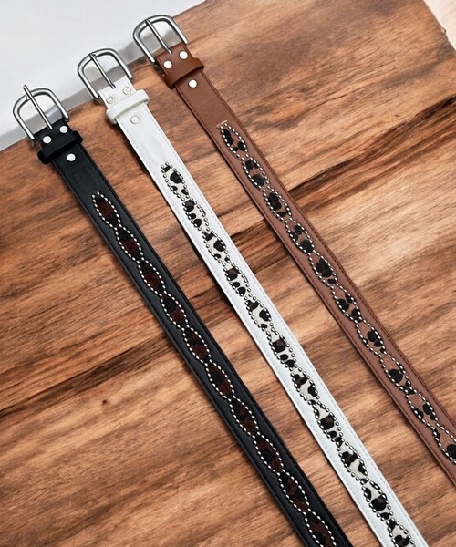 セール】ハラコ調 レザー スタッズ ベルト（ベルト）｜Port（ポート