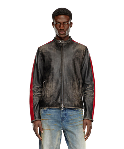 メンズ ジップアップ シングルバイカーレザージャケット（ライダース