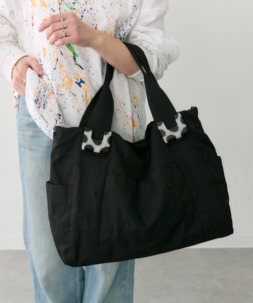 WEB限定カラーあり》ショルダー付き/樹脂パーツトートバッグLサイズ