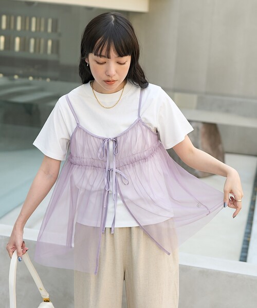 セール】【セットアイテム】チュールキャミソール Tシャツセット