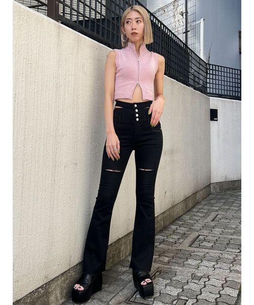 EMODA（エモダ）の「サイドオープンハイウエストフレアジーンズ