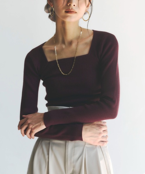 シルクカシミアブレンドデコルテリブニット（ニット/セーター