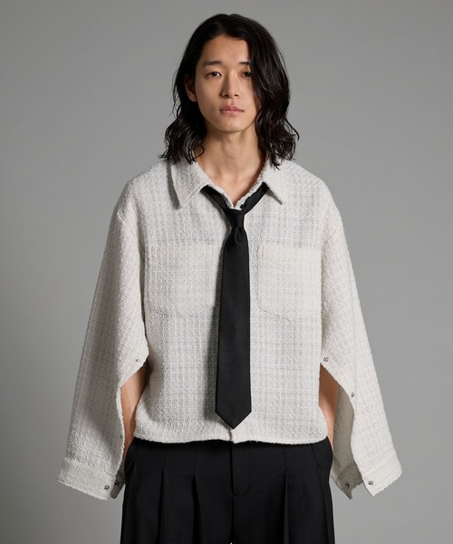 VELNUS】Lame tweed 2way sleeve short shirt jacket/ラメツイード