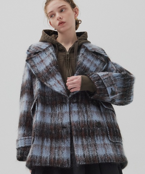 完売間近】ワイドラペルチェックコート（ステンカラーコート）｜PUBLIC