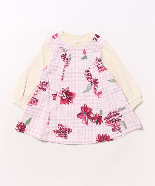 セール】[ベビー]グレンチェックアートスミレプリントミニ裏毛