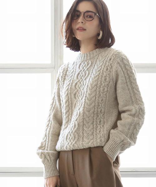 coen（コーエン）の「アランケーブルニット (グレー⇒WEB限定カラー