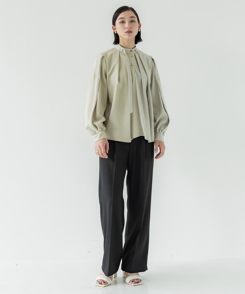 タックボリュームブラウス-ウォッシャブル/UVカット-（シャツ/ブラウス