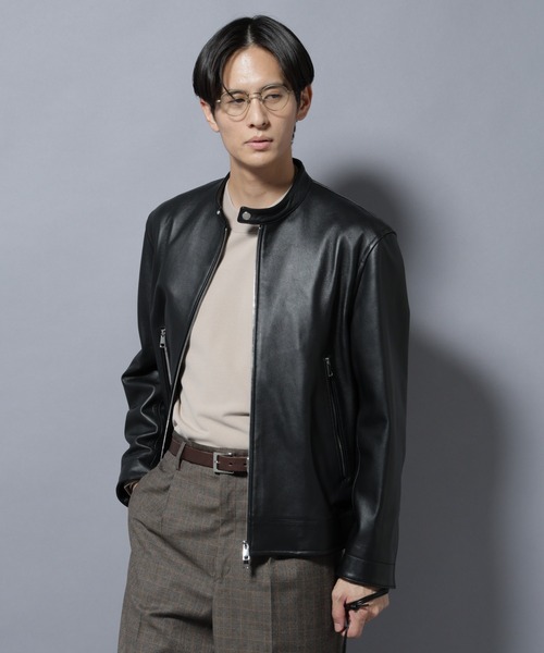 ラムナッパレザーバンドカラーライダースジャケット（ライダース