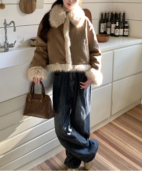 Y2K ファー フェイクムートン ジャケット（ムートンコート）｜gossip