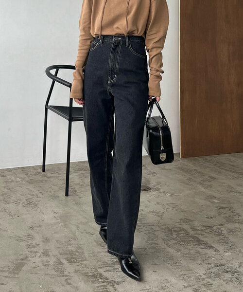 新色追加/ライトブルー】13ozハイウエストストレートデニム（デニム