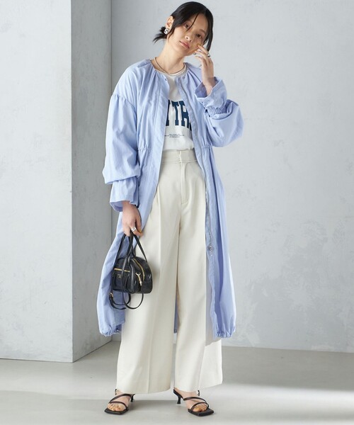 セール】〈撥水加工/手洗い可能〉裾 ドロスト ノーカラー ロング