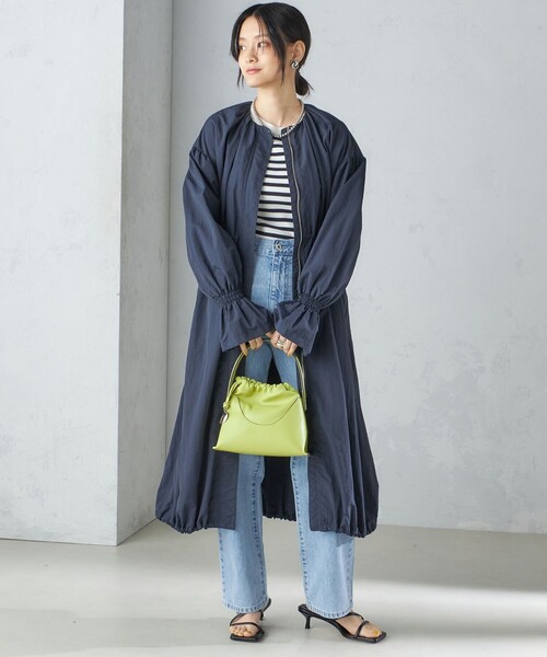 セール】〈撥水加工/手洗い可能〉裾 ドロスト ノーカラー ロング