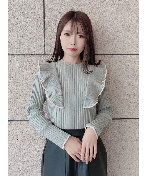 one way（ワンウェイ）の「配色フリルニット（ニット/セーター）」 - WEAR