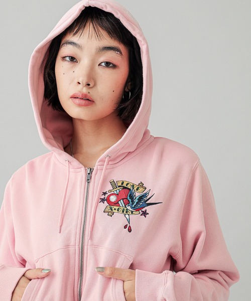 X-girl（エックスガール）の「TATTOO COMPACT ZIP UP HOODIE（パーカー