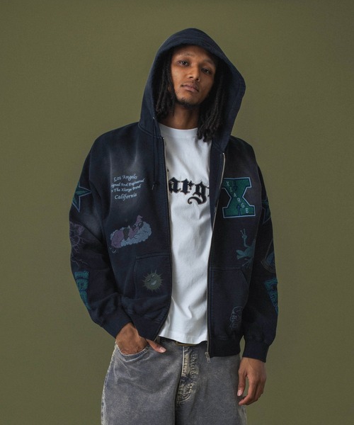 セール】MULTI LOGO ZIP UP HOODED SWEATSHIRT（パーカー）｜XLARGE