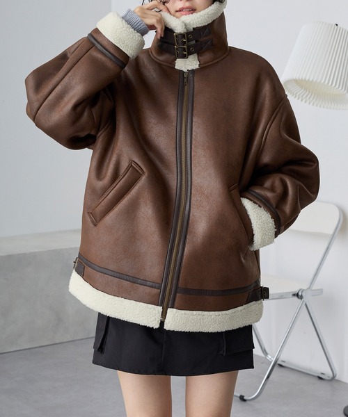 襟元2WAY＆選べる2タイプ着丈】ショート/ミドルB-3 フェイクムートン