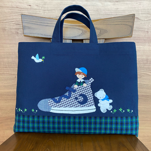 受注制作】シューズ くま お受験かばん 手提げかばん レッスンバッグ