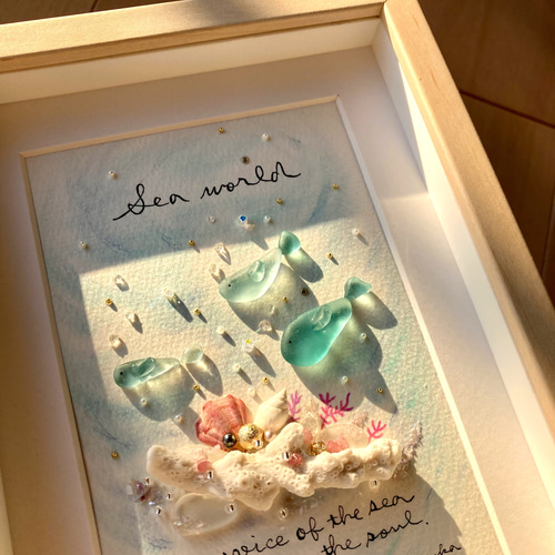 海の世界 シーグラス／天然石 ／フレームアート／ 北欧雑貨 壁掛け額
