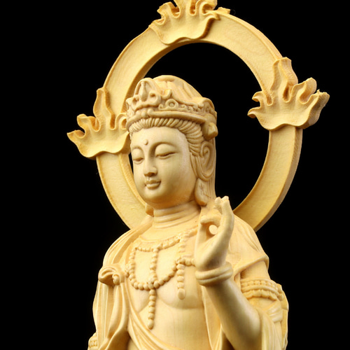 大勢至菩薩 木彫仏像 供養品 彫刻工芸品 風水 その他人形 木 錦 苑