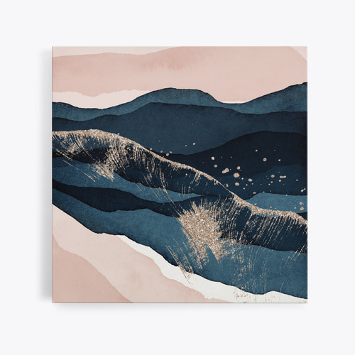 正方形キャンバスアート_抽象画ピンク&ネイビー01 写真・グラフィック