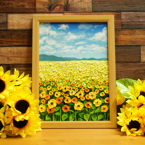 油絵 絵画 【楽園のひまわり畑】 絵画 HR 通販 16359202｜Creema