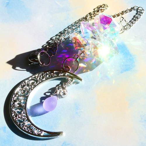 重なる光*月のミニサンキャッチャー*シルバーカラー/雫フロスト