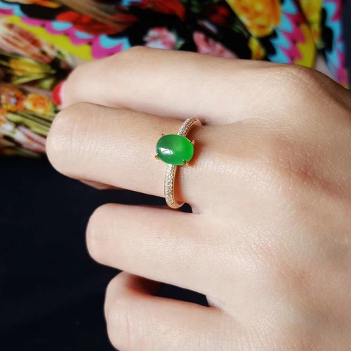 608 受注制作 ミャンマー産 氷種 陽緑 本翡翠 ヒスイ リング 18k金