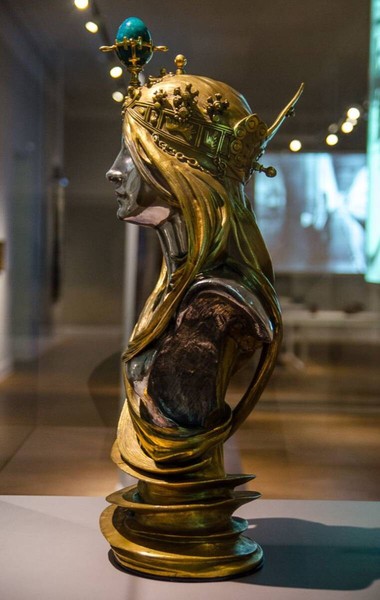 フェイクゴールド仕上げ女性彫像 アルフォンス・ミュシャ作「ラ