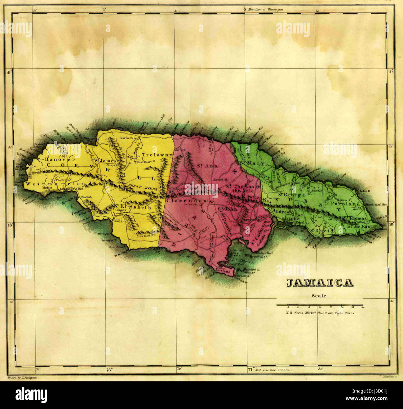 The 1822 map of Jamaica by Carreylea provides a historical view of