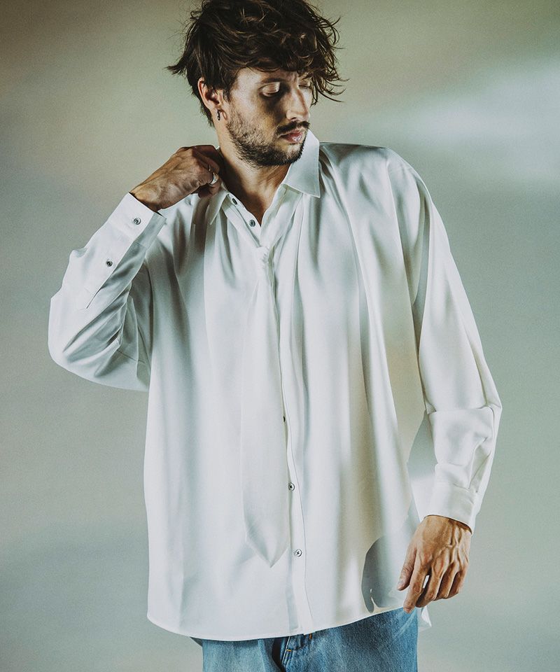 60%OFF【NO ID.(ノーアイディー)】ﾈｸﾀｲ付ﾈｯｸｷﾞｬｻﾞｰBIG-SH シャツ