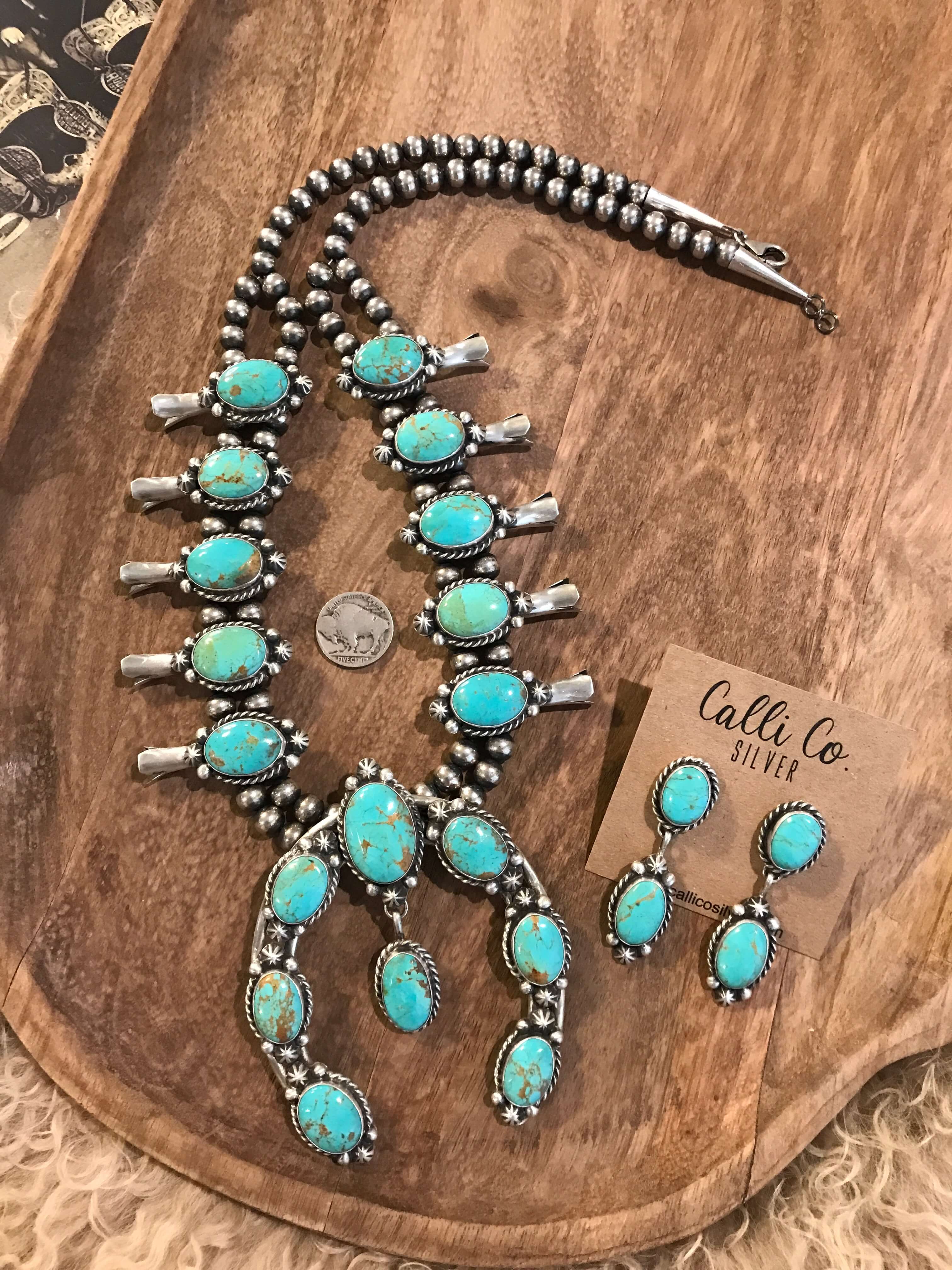 Navajo Handmade Squash Blossom Necklace Set | Calli Co Silver
