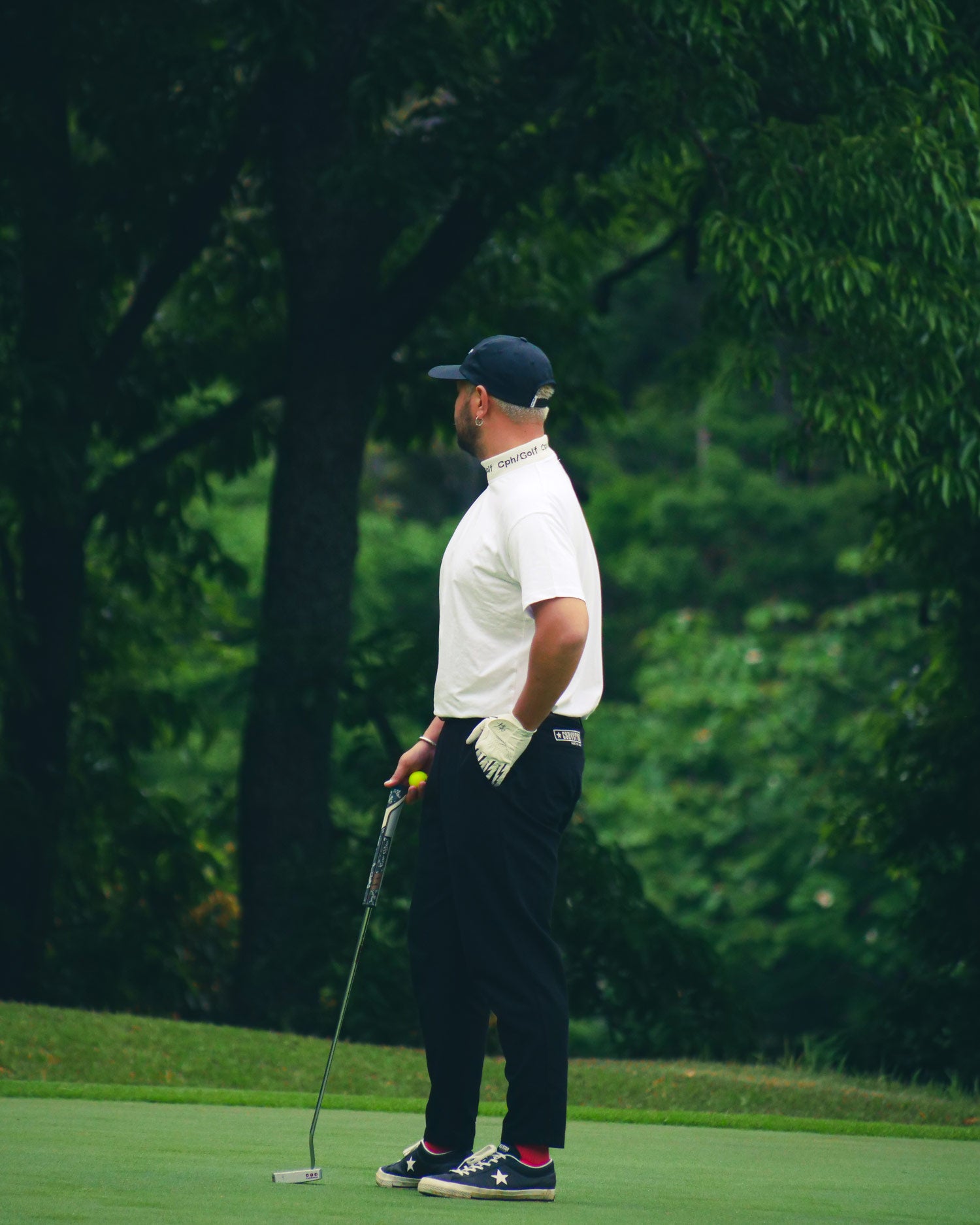 Cph/Golf™️ #JACQUARD LOGO MOCK NECK TEE - WHITE - – Cph/Golf™︎
