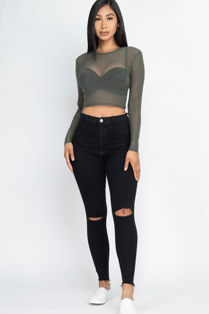 Sexy Sheer Mesh Long Sleeve Crop Top – Wholesale Capella Apparel