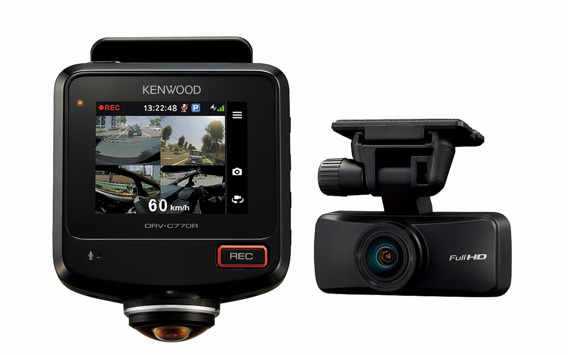 ケンウッド、360°撮影対応2カメラドライブレコーダー「DRV-C770R