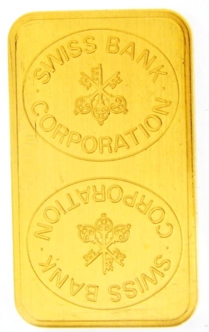 Swiss Bank Corporation 20 Grams Minted 24 Carat Gold Bullion Bar
