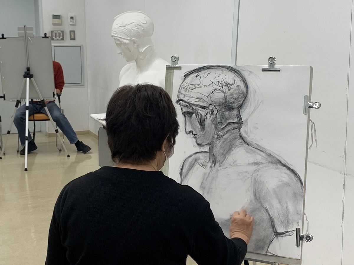 マルス胸像』を描く（1日目） - ウィズアートの石膏デッサン講座