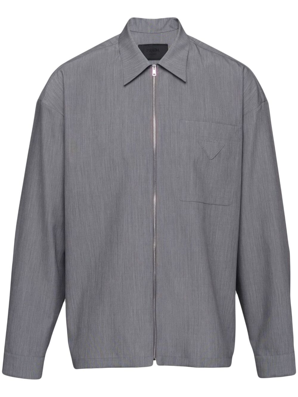 Prada triangle-logo zip-up shirt | Grey | FARFETCH