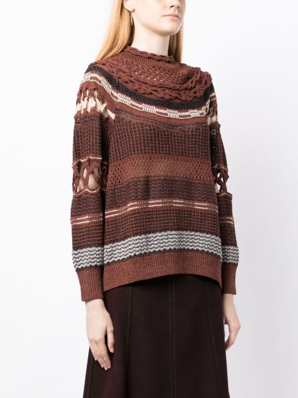 Mame Kurogouchi オープンニット ハイネックセーター | ブラウン