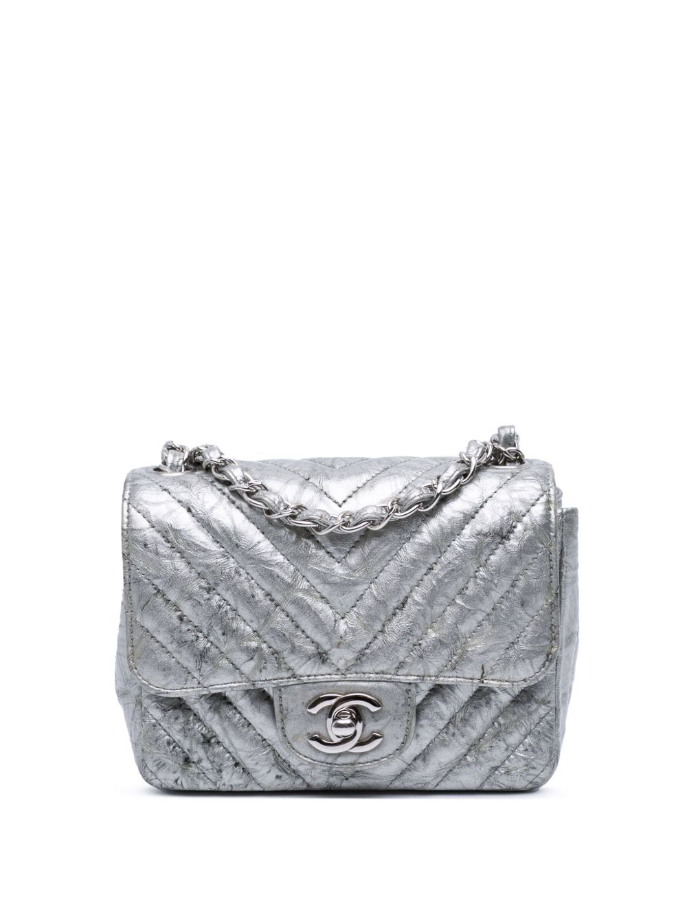CHANEL Pre-Owned 2019 Mini Square Classic Chevron Metallic