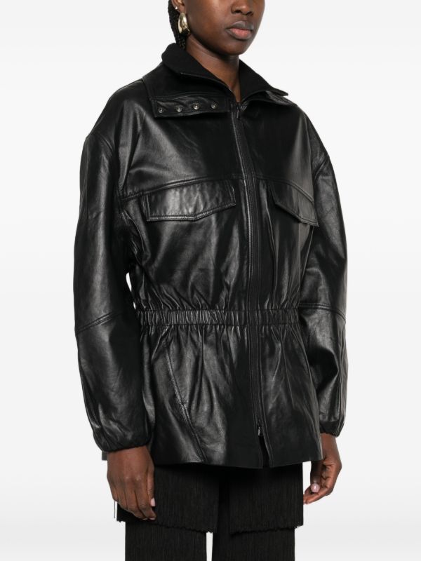 The Frankie Shop Carnaby funnel-neck Leather Jacket | Black | FARFETCH
