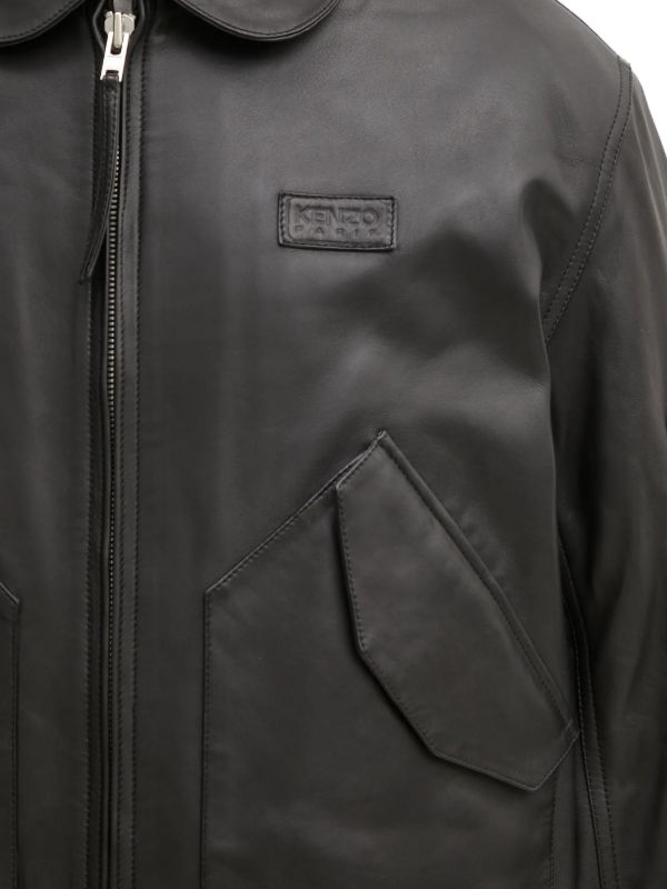Kenzo ジップアップ レザージャケット | ブラック | FARFETCH JP