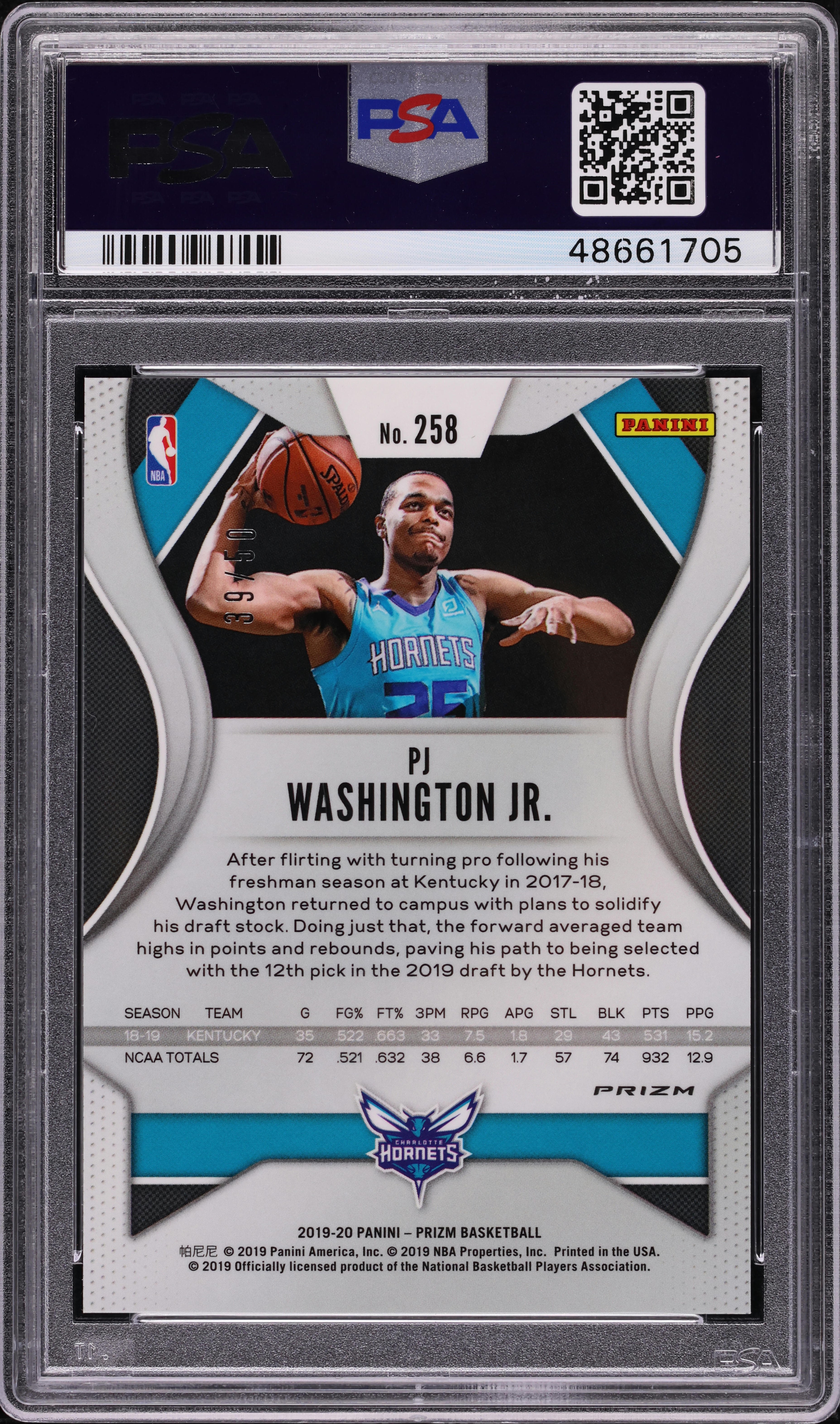 2019 Panini Prizm Fast Break Pink PJ Washington Jr. ROOKIE /50