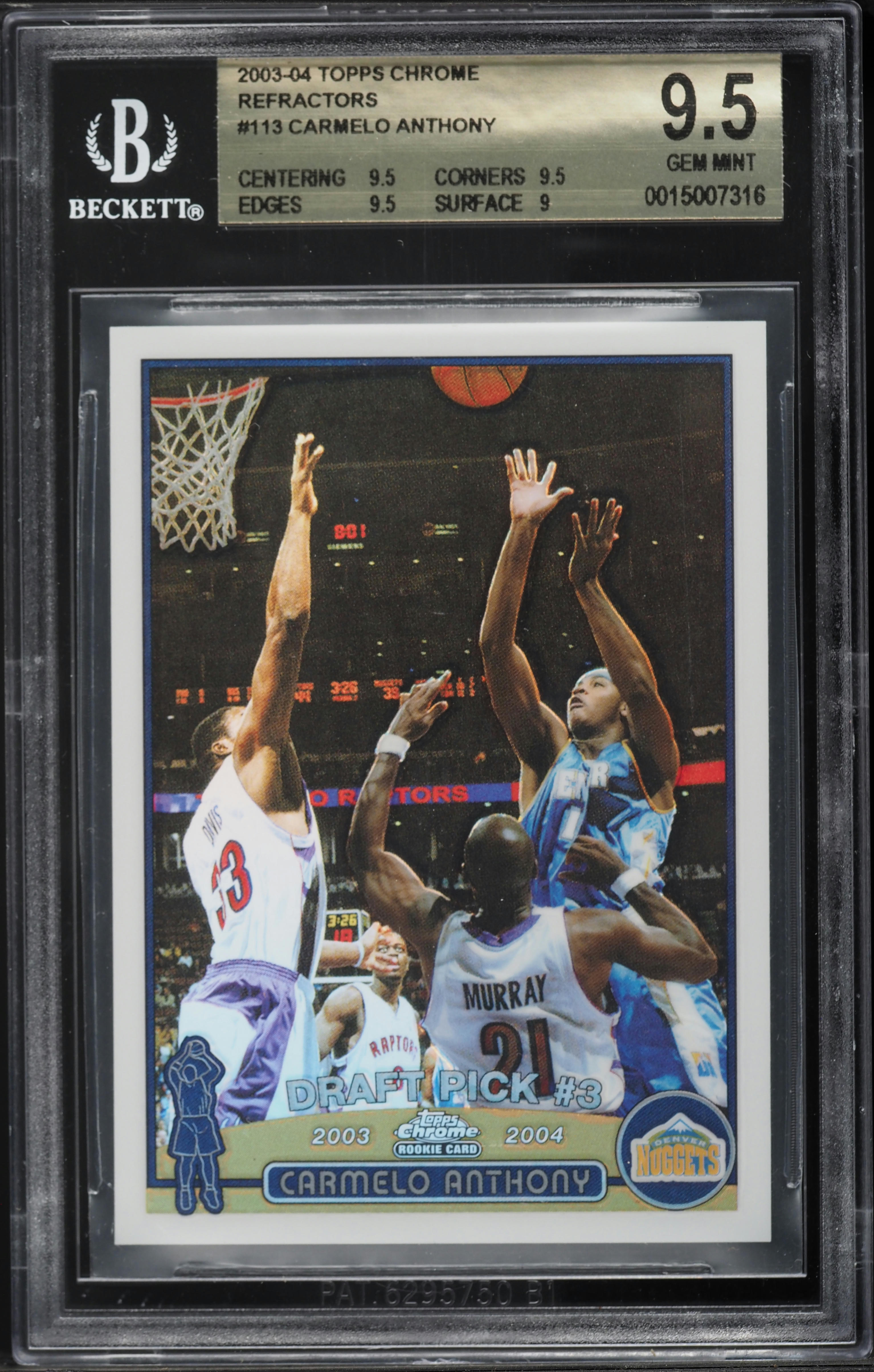 2003 Topps Chrome Refractor Carmelo Anthony ROOKIE #113 BGS 9.5