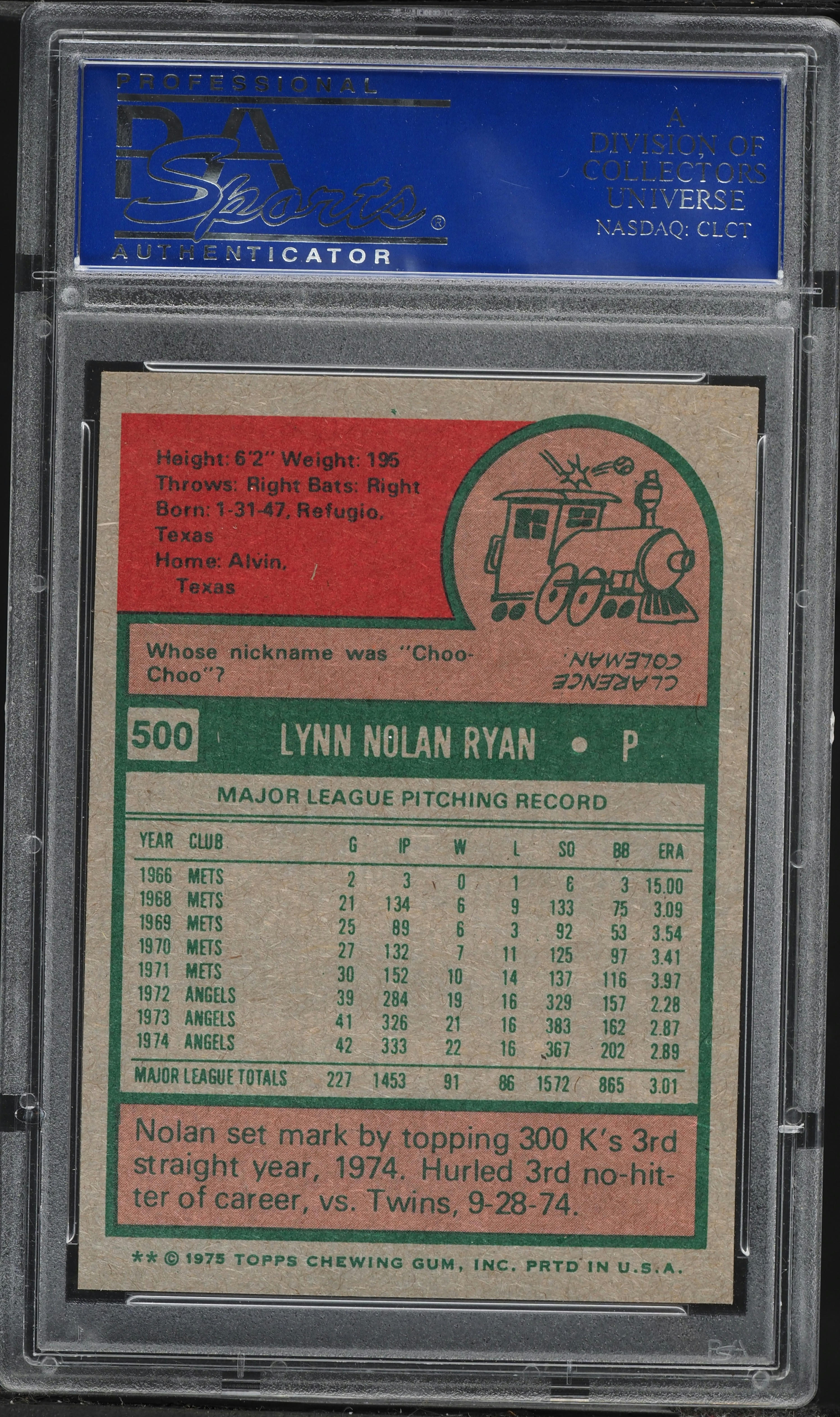 1975 Topps Nolan Ryan #500 PSA 8 NM-MT on Fanatics Collect
